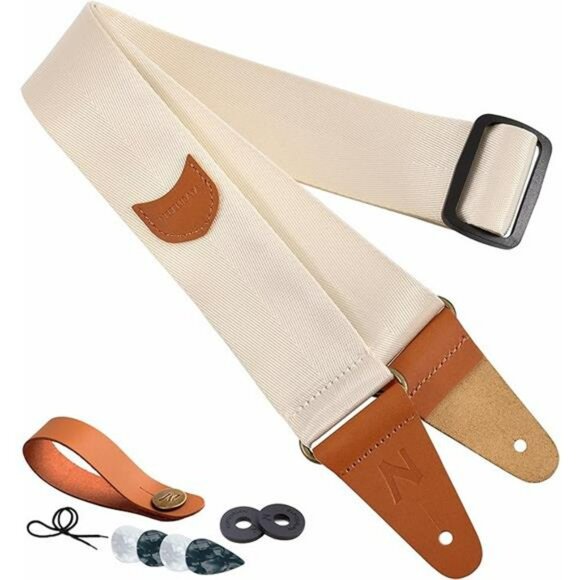 Beige Guitar Strap with Pick Pocket Strap Locks Fits Electric Acoustic Bass - Picture 7 of 7